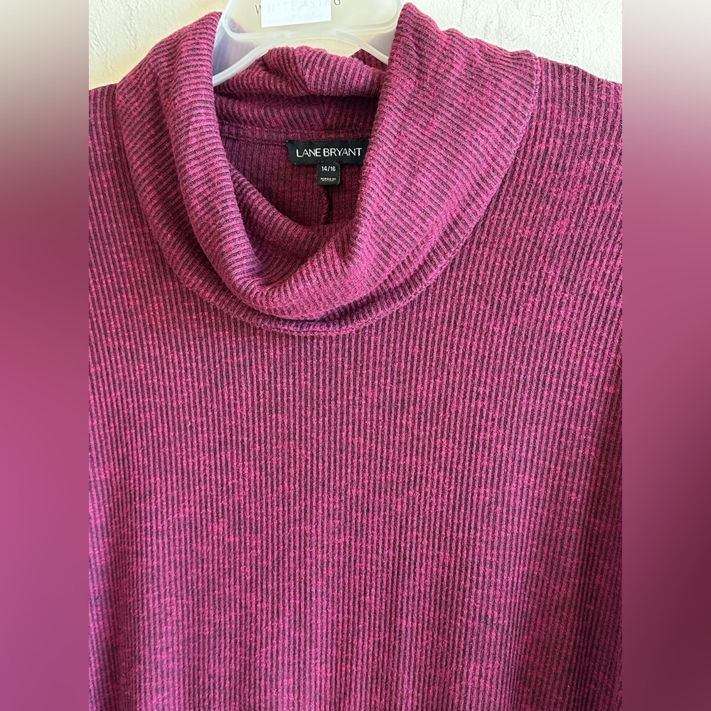 Lane Bryant Dark Wine Cowl Neck Ribbed Slouchy Loose Fit Sweater Top Sz 14/16 - Picture 4 of 12